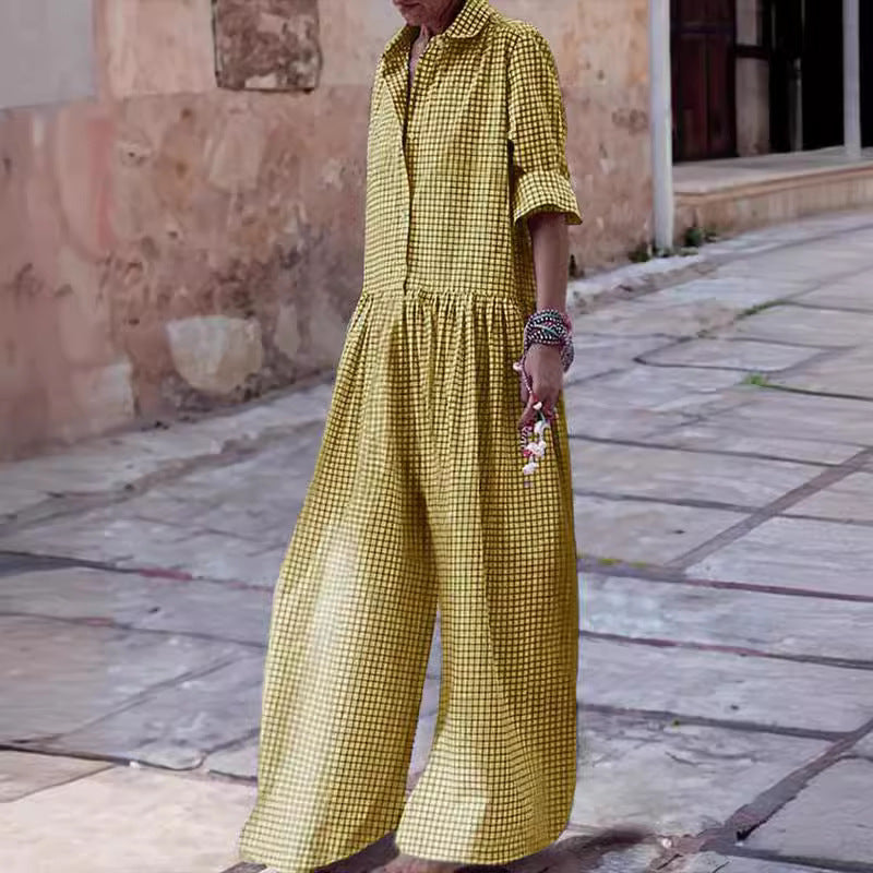 LUCE | Gingham Wide Leg Jumpsuit – Comfort & Karakter in Katoen
