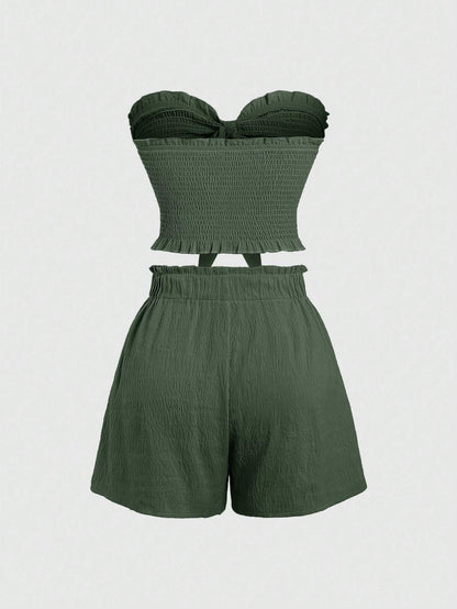 LILOU | Strapless Co-Ord Set – Zomerse Tweedelige Outfit met Strik