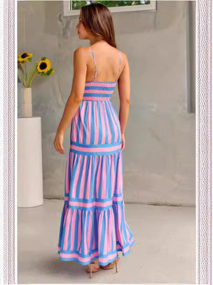 JO | Zomer Maxi Jurk met Stijlvolle Strepen – Spaghetti Straps