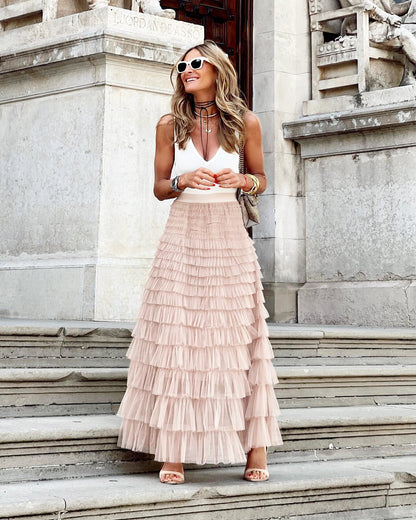 INE | Maxi Rok met Volants – Elegante Gelaagde Tule Rok voor Dames