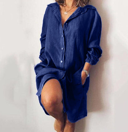LIZE | Linnen Shirtjurk Dames – Casual Oversized Jurk met Knoopsluiting en Lange Mouwen
