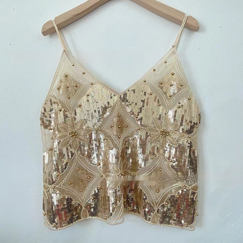 BELLA | Pailletten Cami Top – Glamour Party Top met Spaghettibandjes