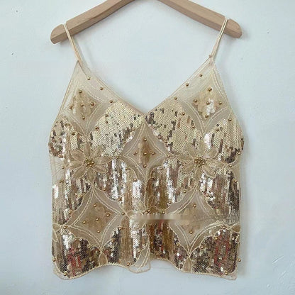 BELLA | Pailletten Cami Top – Glamour Party Top met Spaghettibandjes