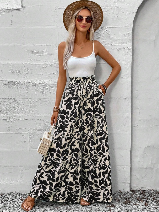 PENELOPE | Wijde Broek met Bladprint - Zomerbroek Dames