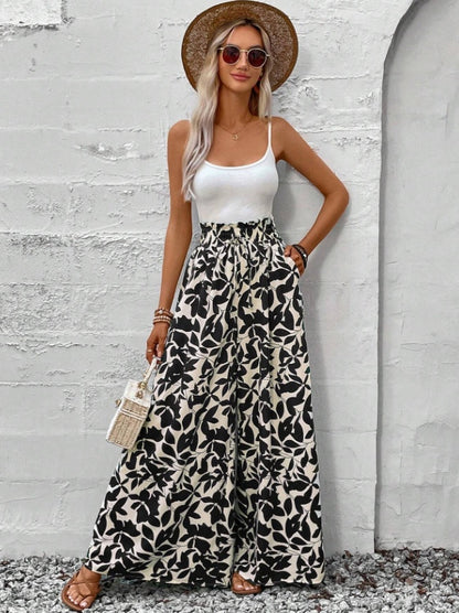 PENELOPE | Wijde Broek met Bladprint - Zomerbroek Dames