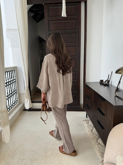 JANNA | 2-Delige Linnen Dames Set – Oversized Blouse & Rechte Broek in Meerdere Kleuren