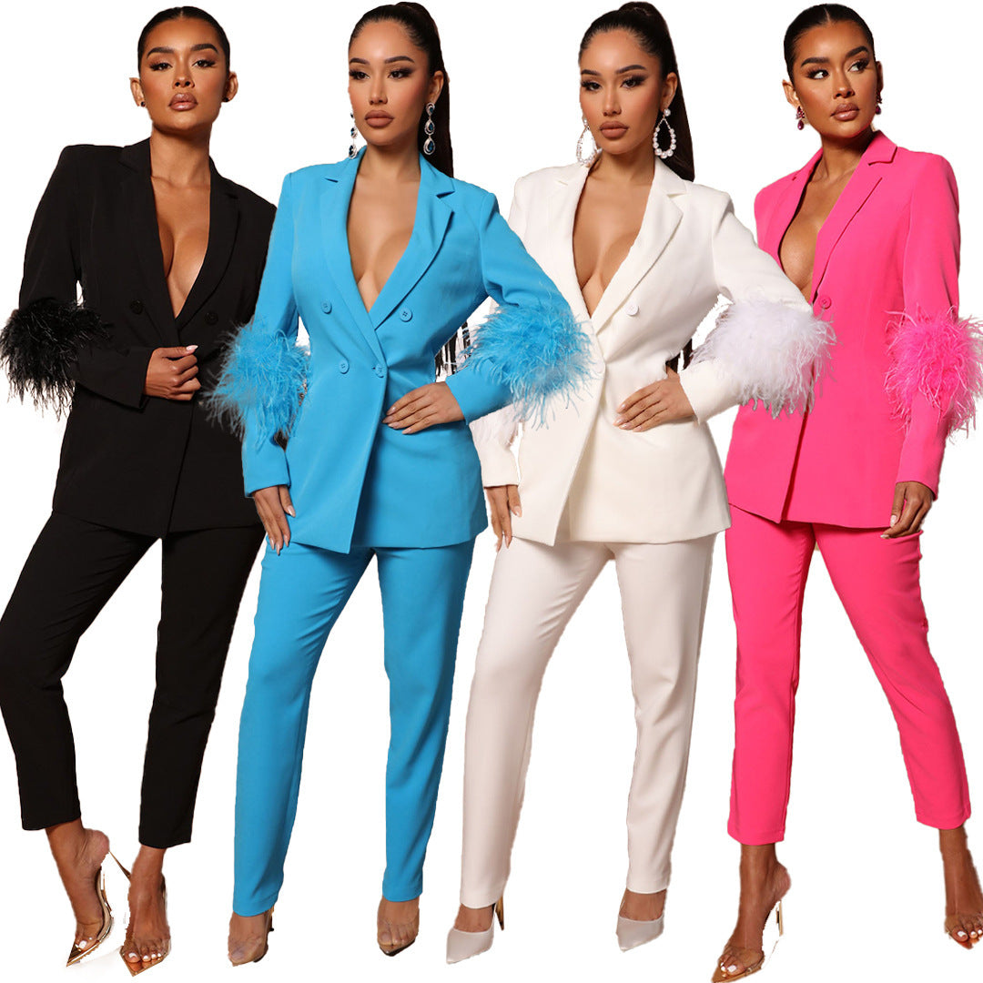 LYRA | Luxe Blazer Set met Veren – Elegant, Stijlvol & Statement-Making