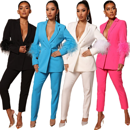 LYRA | Luxe Blazer Set met Veren – Elegant, Stijlvol & Statement-Making