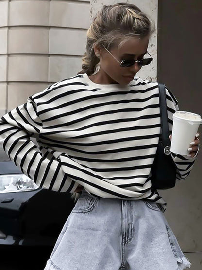 PHILIPPINE | Oversized Gestreepte Trui – Zwart Wit Casual Streetstyle Dames