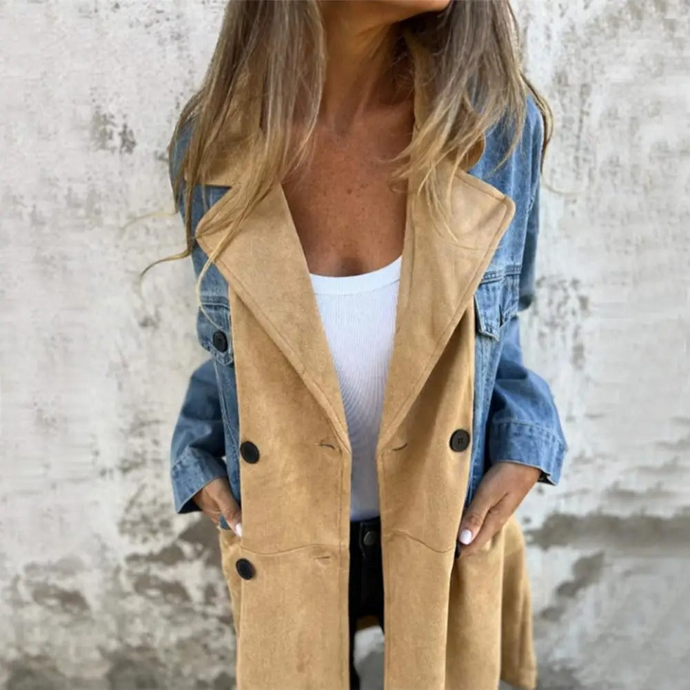 LIEN | Two-Tone Denim Trenchcoat – Unieke Mix van Denim & Suède