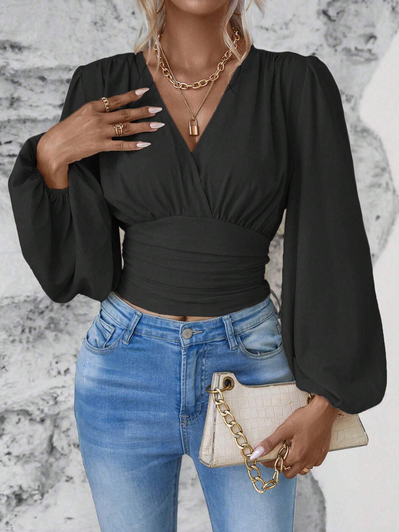TOULOUSE | Chiffon Wrap Top – Elegante V-Hals & Flowy Mouwen