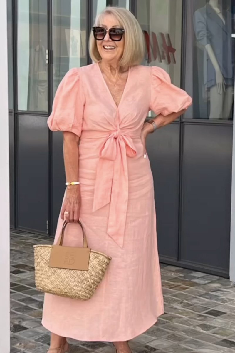 ANNY | Linnen Midi Jurk met Strikdetail – Comfort & Klasse in Elke Kleur