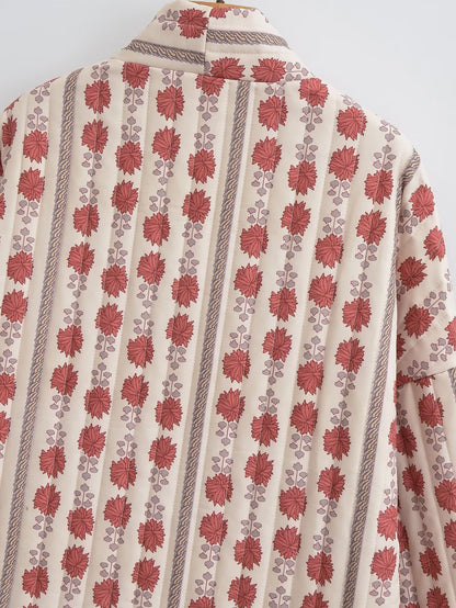 NANOU | Boho Kimono Blazer – Katoenen Printjack met Plantenmotief