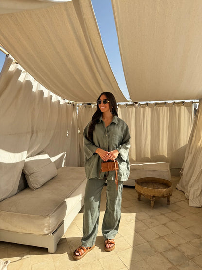 JANNA | 2-Delige Linnen Dames Set – Oversized Blouse & Rechte Broek in Meerdere Kleuren