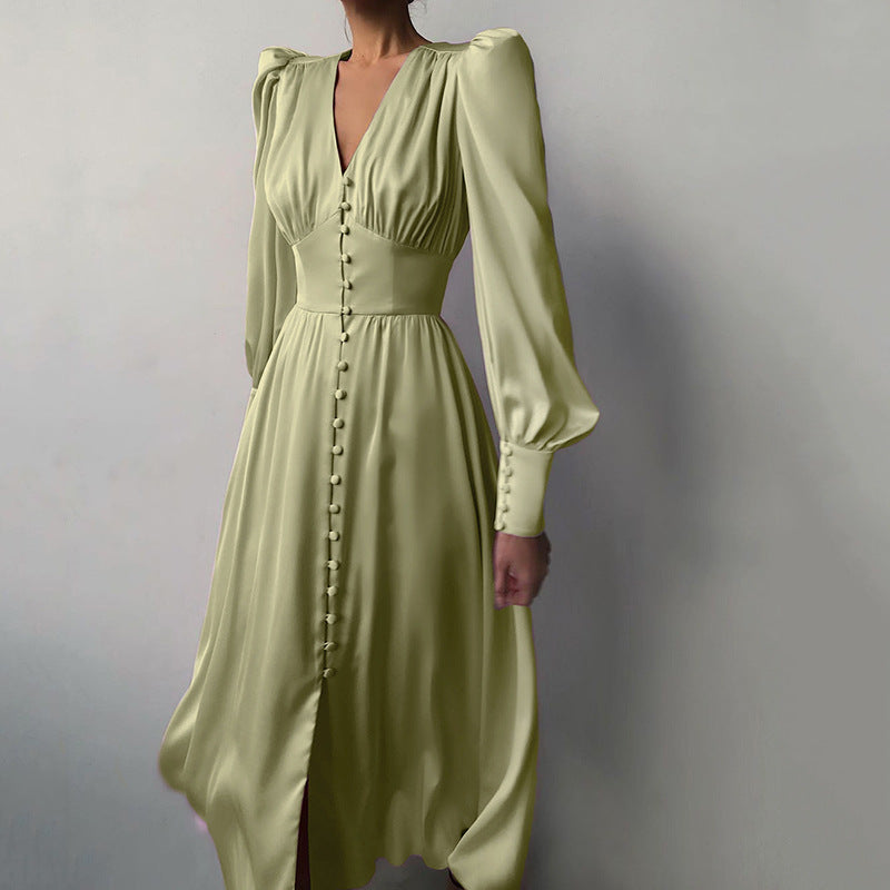 JADE | Tijdloze Elegantie – Satijnlook Jurk met Lange Mouwen