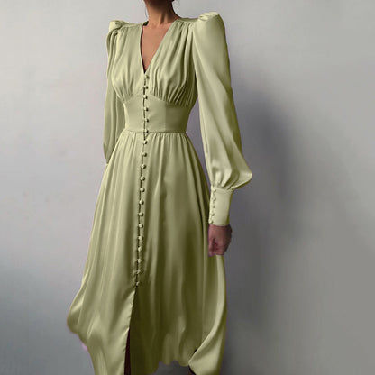 JADE | Tijdloze Elegantie – Satijnlook Jurk met Lange Mouwen