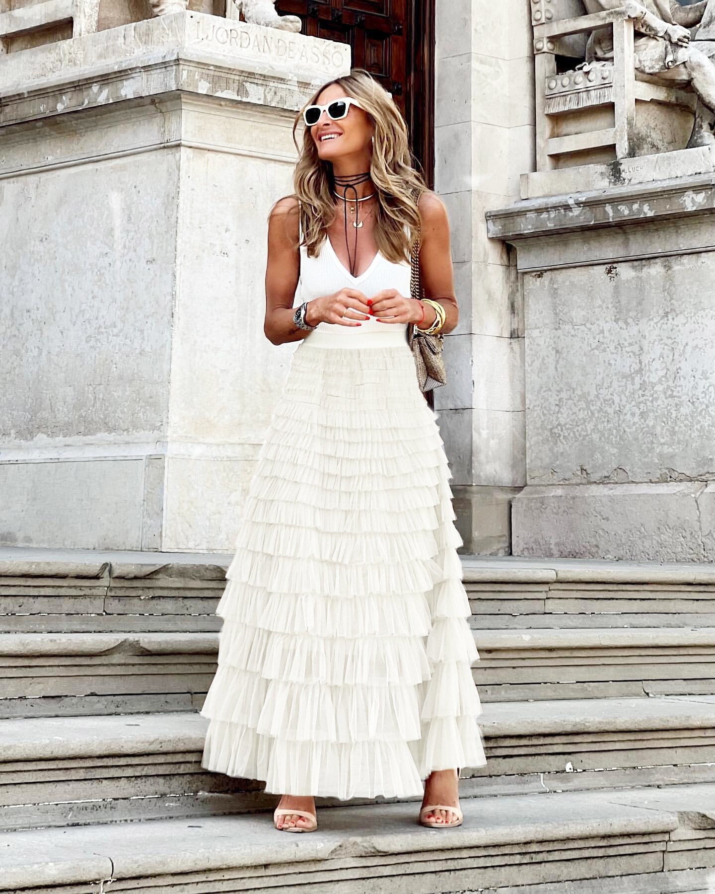 INE | Maxi Rok met Volants – Elegante Gelaagde Tule Rok voor Dames