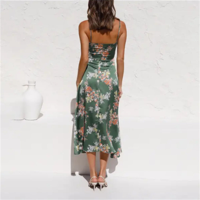 LIEZE | Zomerse Midi Jurk met Bloemenprint – Verleidelijke Cut-out Details