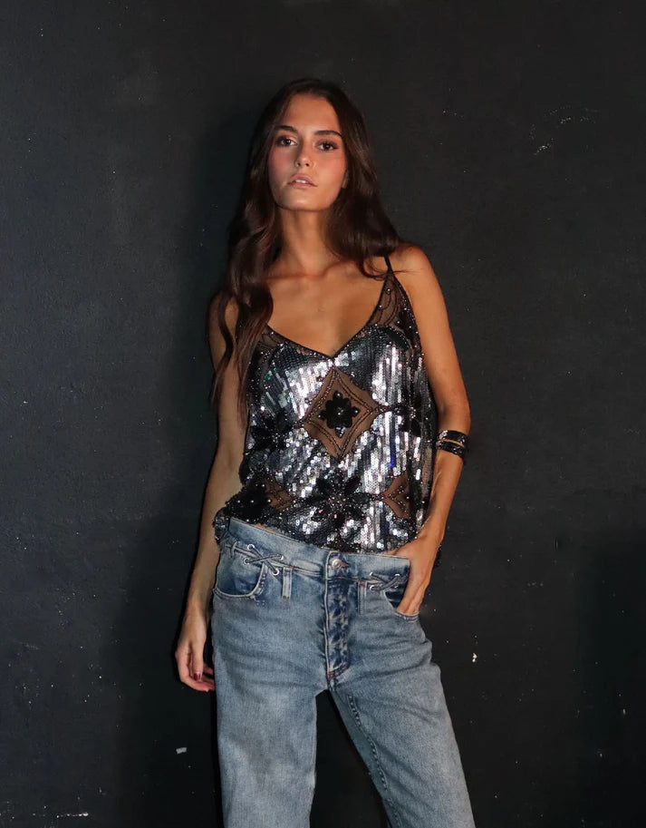 CINDY | Glitter Sequin Cami Top – Glamour voor elke avond