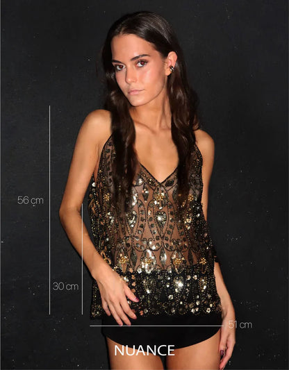 CINDY | Glitter Sequin Cami Top – Glamour voor elke avond